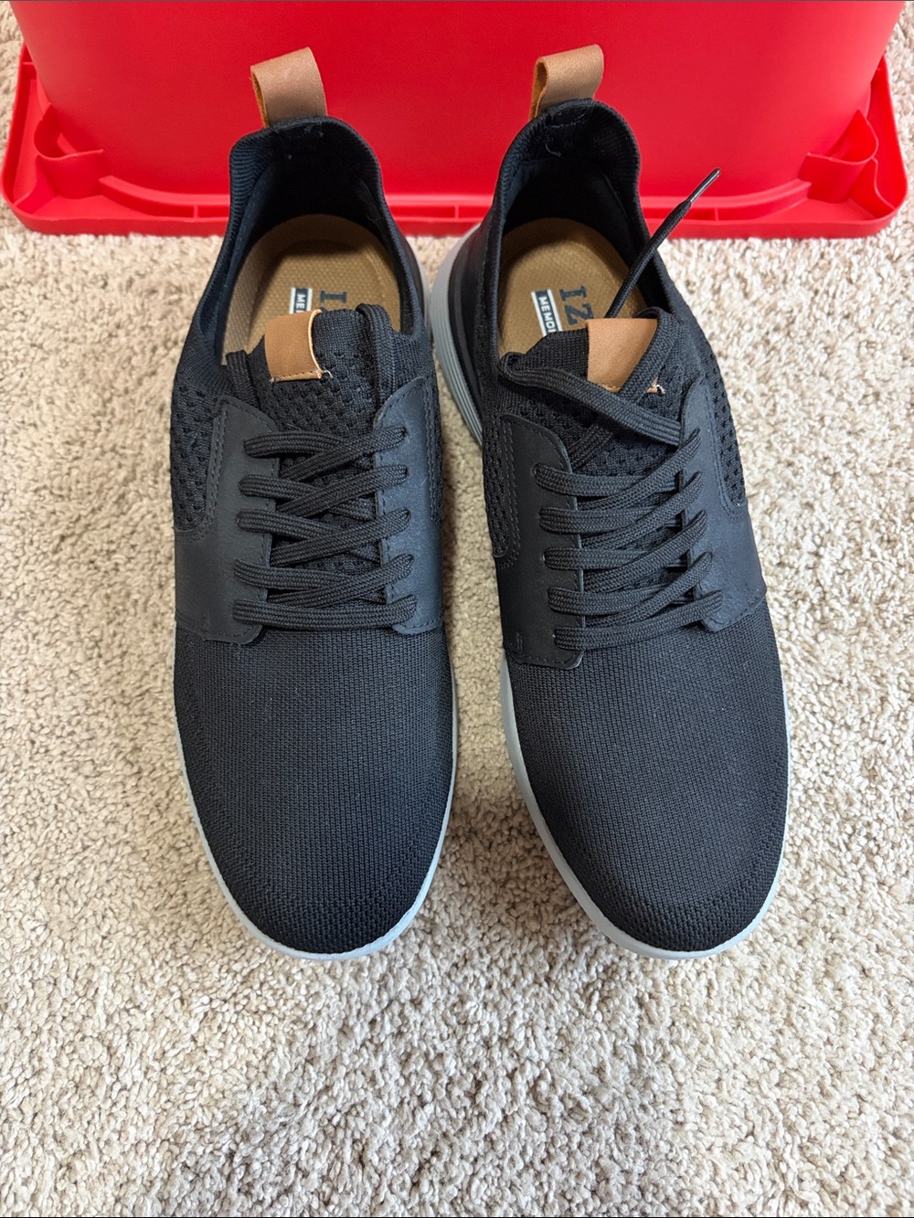 Izod Black Knit Sneakers with Tan Pull Tabs